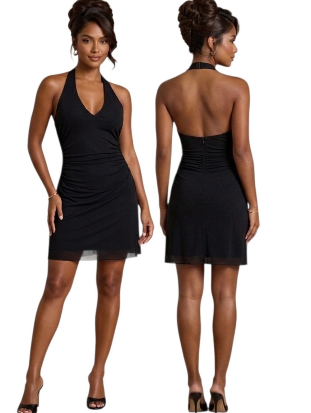 DAVID MEISTER Black Chiffon Mini Halter Dress - Size M